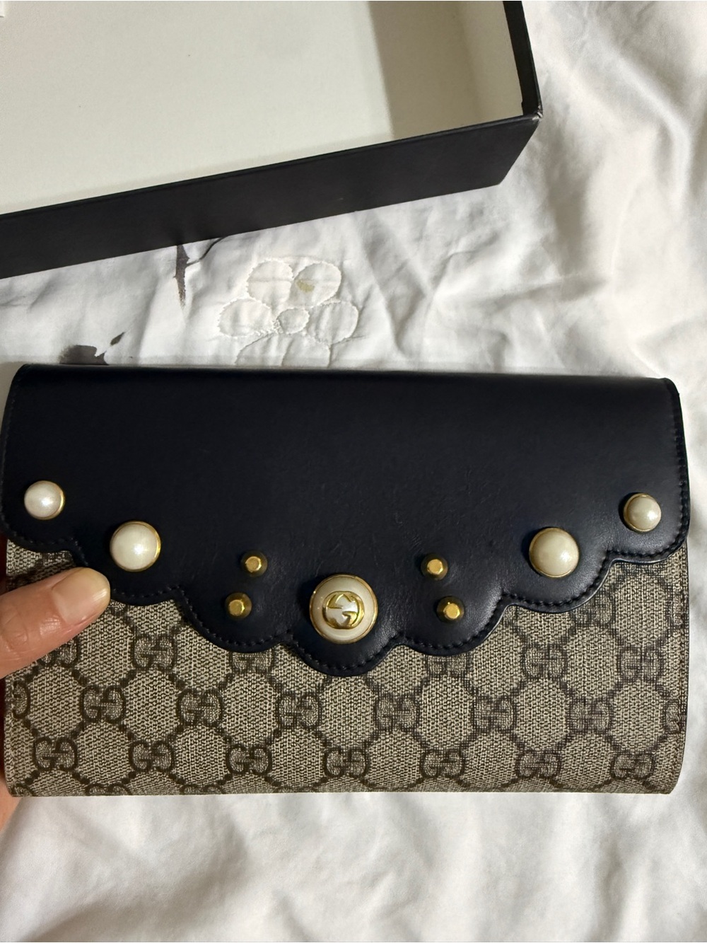Authentic Gucci vintage peony clutch with faux pearls